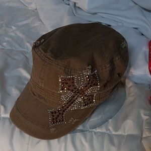 Stylish Brown Cadet Hat  with Rhinestone Design